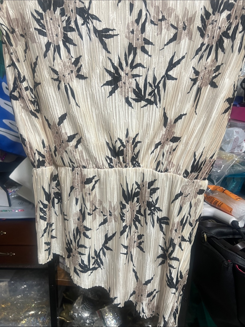 Zara Cream Top with Black & Tan Floral Print